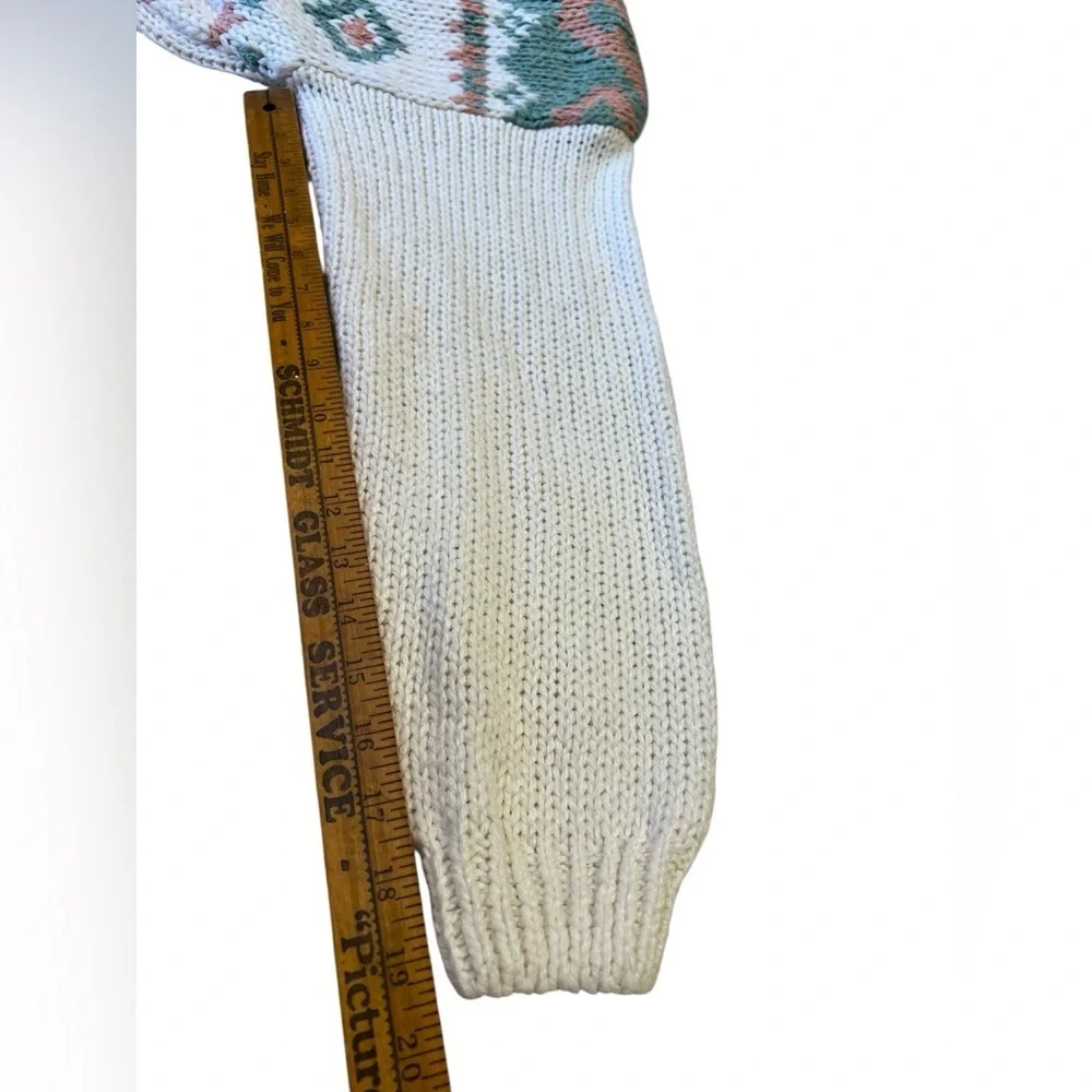 Vintage 80s Fair Isle Sweater Cozy Cottagecore Mock Neck Knit - Picture 9 of 11